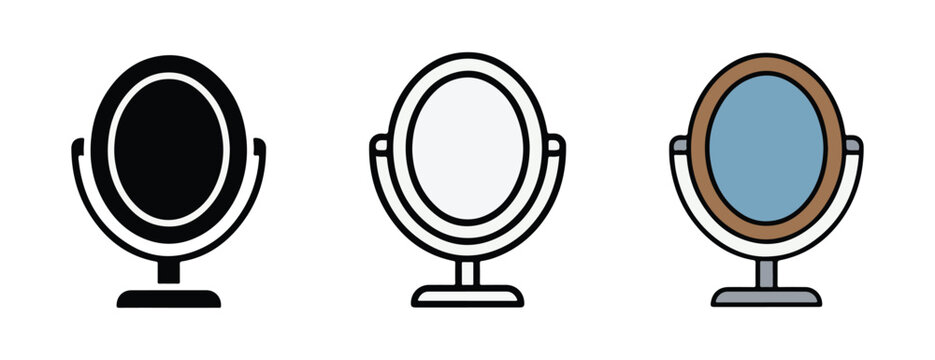 makeup mirrors with various reflective surfaces on white background for grooming and beauty routines at home