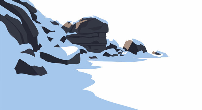 Stylized snow-covered rocks against a bright white background