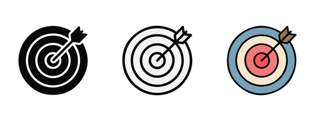 target icons with arrows hitting the bullseye on white background for business and design use © Alex