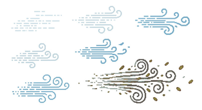 Wind blowing effect, dust and air currents, graphic elements for design