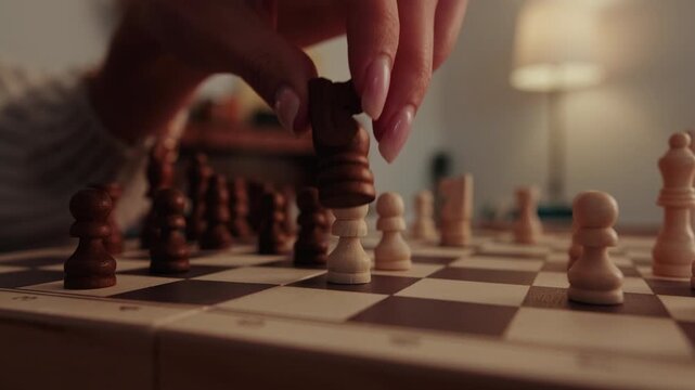 Making a Strategic Chess Move on a Wooden Board