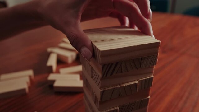 Building a Jenga Tower During a Fun Game
