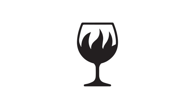 Fire flame in wine glass, burning liquor, blazing drink, pyrotechnic icon