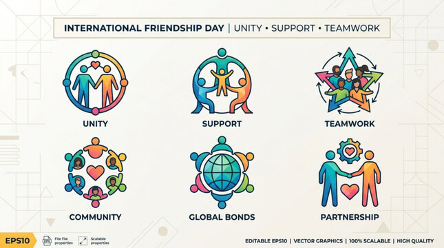 International friendship day icons for unity support