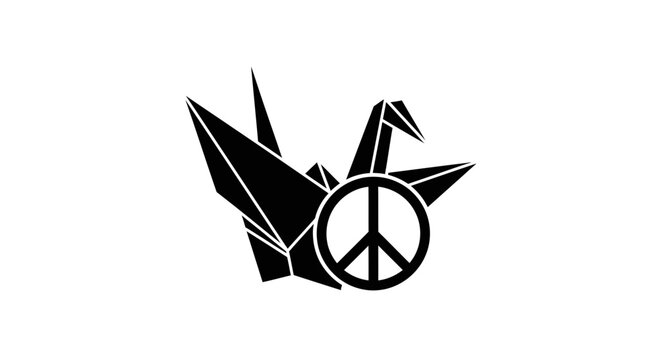 Origami crane paired with a peace symbol creates a profound artistic representation of harmony, global stability, and the pursuit of tranquility in a complex world.