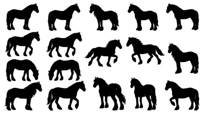 Shire Horse Silhouette Vector Set with Draft Horse Black Clipart Collection © MdAsif