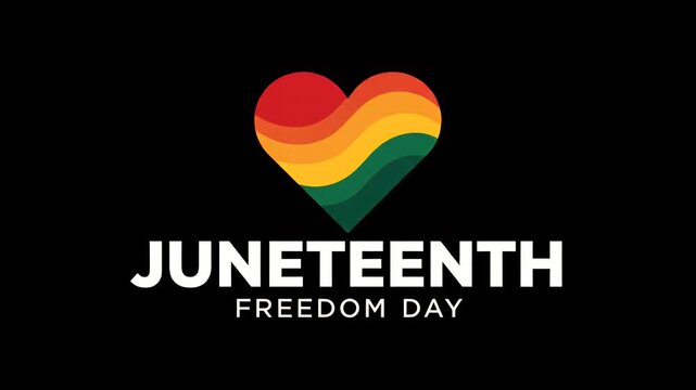 Juneteenth freedom day celebration graphic with a colorful heart on a black background