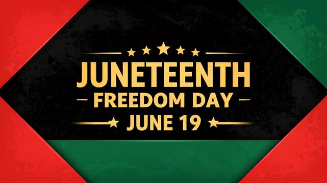 Juneteenth freedom day banner with gold text on red black and green textured background