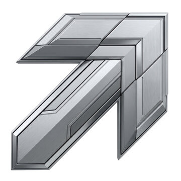 Silver metallic arrow pointing upwards and to the right isolated on transparent background