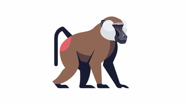 Stylized illustration of a baboon standing, viewed from the side profile