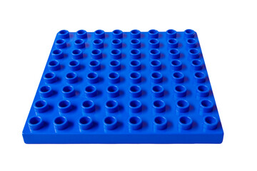 Naklejka premium Front Perspective view Bright Blue Square Lego duplo base plate toy block brick isolated on white