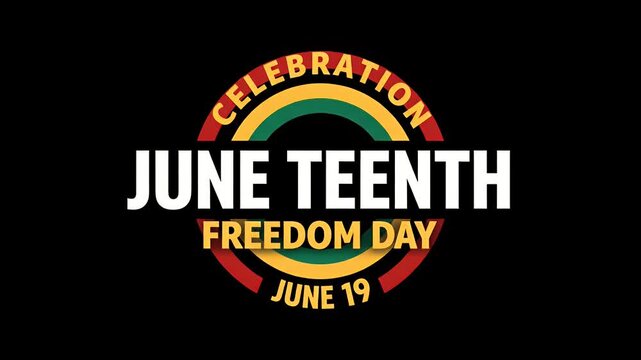 Juneteenth celebration freedom day graphic design with colorful rings on black background