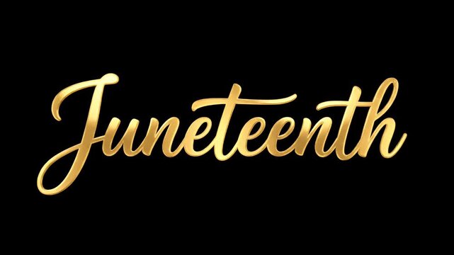 Elegant gold lettering spelling juneteenth on a solid black background for holiday