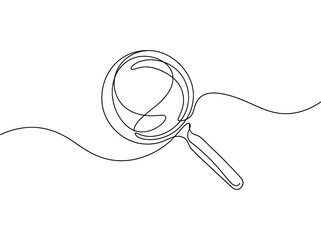 Obraz premium Magnifying glass search concept with smooth lines and continuous drawing effect for exploration