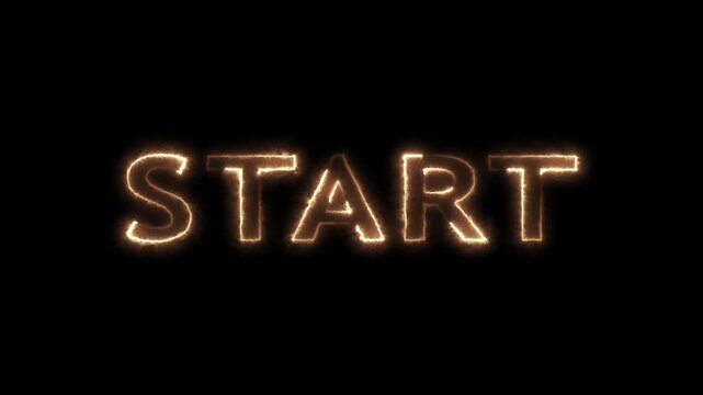 START Text Animation with Burning Flame Effect on Black Background. 