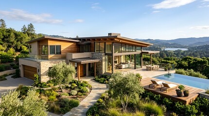 Fototapeta premium Luxury Modern Estate with Infinity Pool and Scenic Views