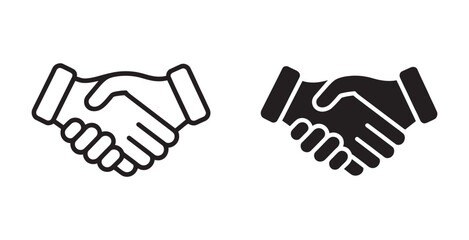 Obraz premium Handshake logo icon set, transparent background shaking hands silhouette and outline business partnership vector illustration