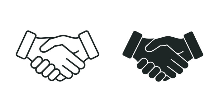 Handshake logo icon set, transparent background shaking hands silhouette and outline business partnership vector illustration