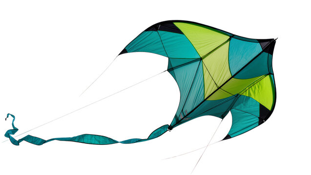 Teal and lime green diamond kite with long flowing tail