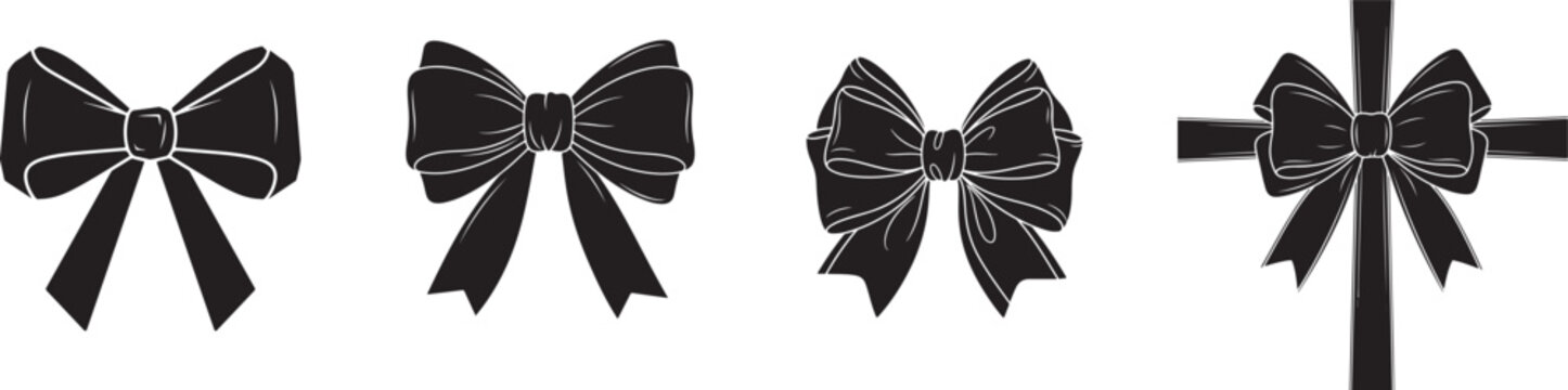 Bow icon. Ribbon bow icon. black celebration bow icon. Gift, present design elements. Bow on gift ribbon string vector icon. Minimalist bow ribbon icon, hand drawn doodle gift knot collection.