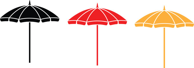 Beach umbrella vector icon isolated on white background. Minimalist beach umbrella silhouette icon for summer vacation. Clean vector icon of beach parasol for web and mobile app UI. © Nazrul