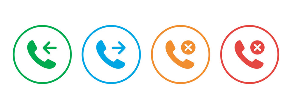 Phone call icon set, telephone call status icons incoming outgoing missed rejected vector design