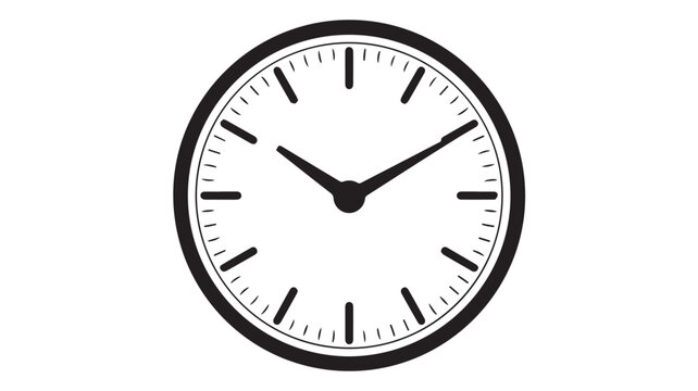 Analog clock face, black and white illustration, simple timepiece, vector clock icon