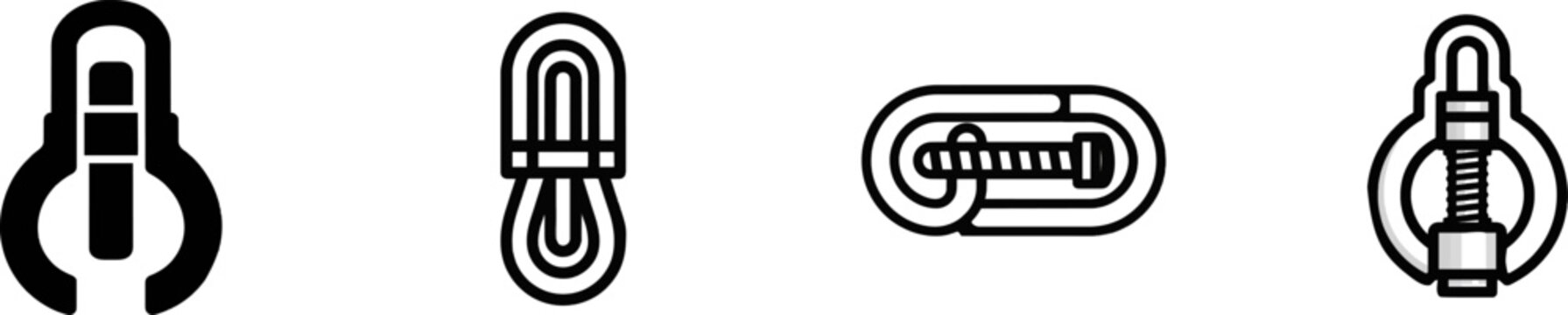 A minimalist flat vector icon of a heavy-duty lifting shackle clevis pin in black and white, featuring clean bold lines and clear contours against a pure solid white background