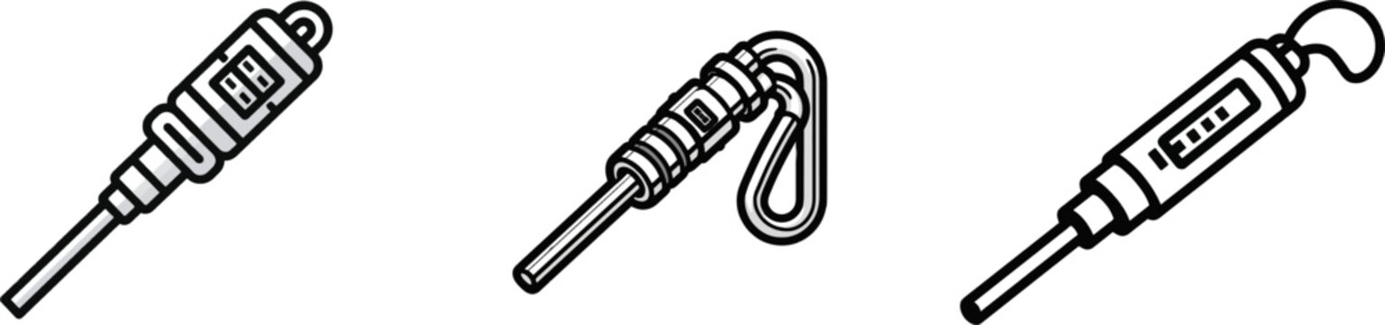 A minimalist flat vector icon of a heavy manufacturing processing chemical reactor thermal monitoring high-capacity thermocouple probe metal stick sensor element in black and white, featuring clean