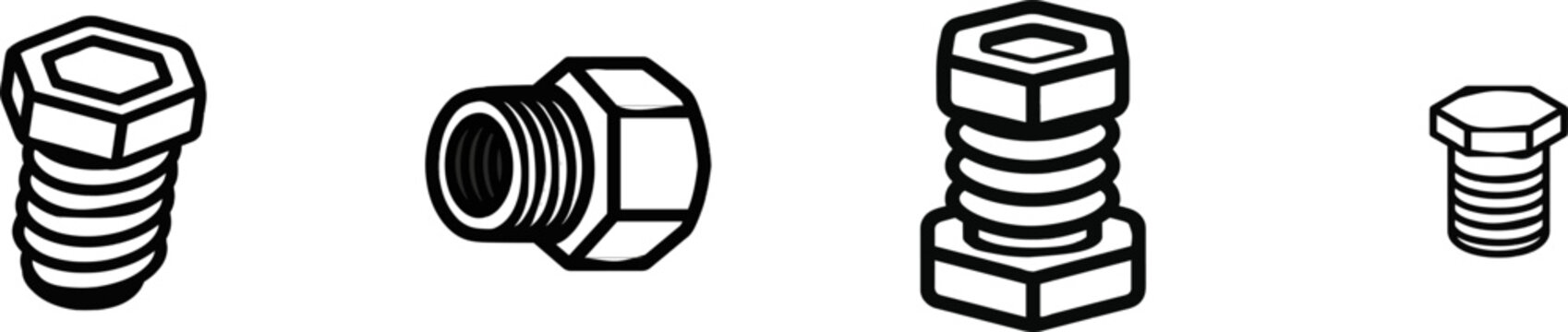 A minimalist flat vector icon of a hex-head industrial pipeline thr plug fitting in black and white, featuring clean bold lines and simple geometric shapes on a pure solid white background