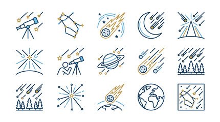 Celestial Exploration Icons Featuring Telescopes and Stars © Indah Rohimah