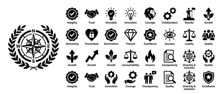 Set of business and leadership core values icons