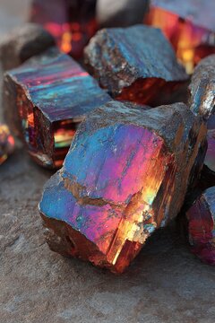 Iridescent Bornite Rocks Displaying a Spectrum of Colors and Textures.