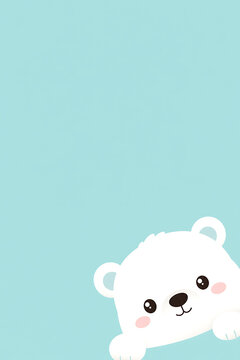 Cute animal polar bear peeks out from behind a handphone wallpaper on a sunny day.