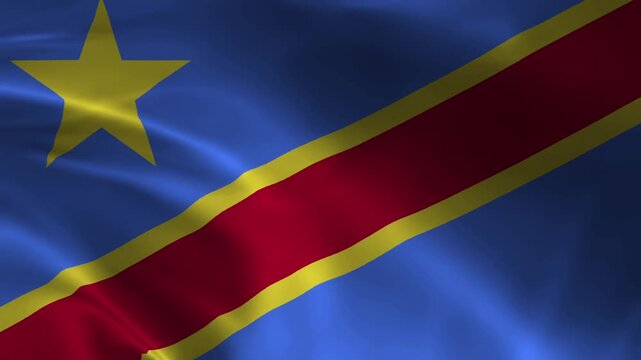 Democratic Republic of the Congo National Flag Waving in Wind, Realistic Fabric Animation Background Video