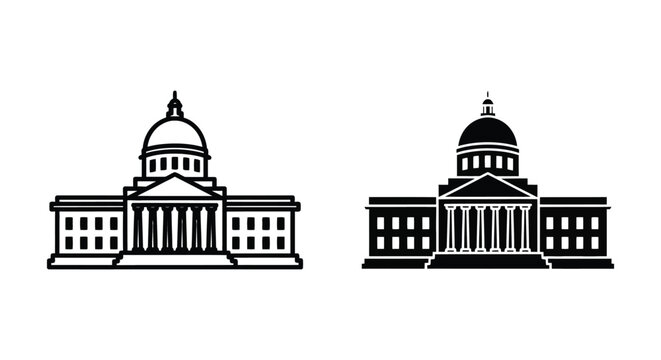Capitol building icon set, government house symbol, state capitol architectural structure, vector illustration isolated on white background