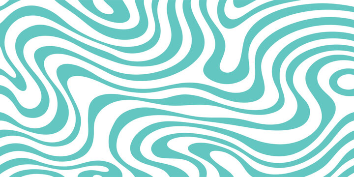 Seamless Abstract Flowing Turquoise Contour Lines on White Background
