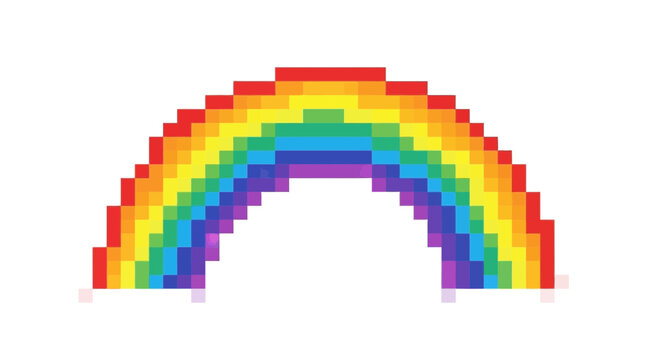 Pixel Art Rainbow Arch on White Background