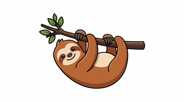 A cartoon sloth hanging from a tree branch