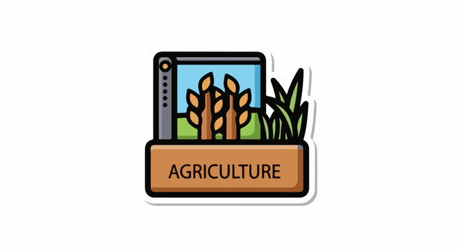 A clipart illustration of wheat plants on a computer screen with agriculture label