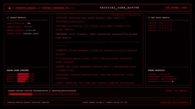 Crimson Breach Root Access Hacker Override Screen Animation.