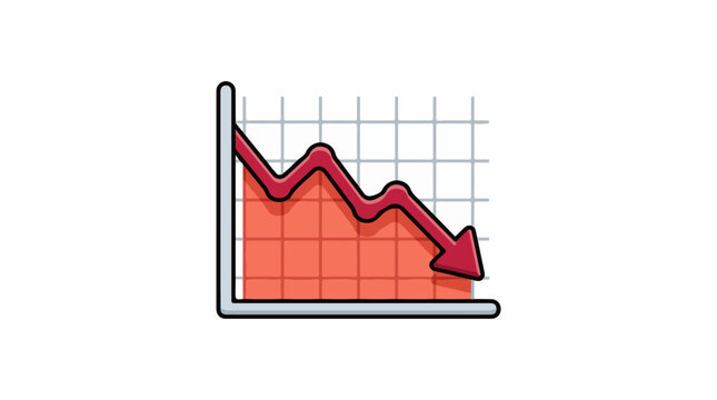 A declining line graph with a red arrow pointing downwards