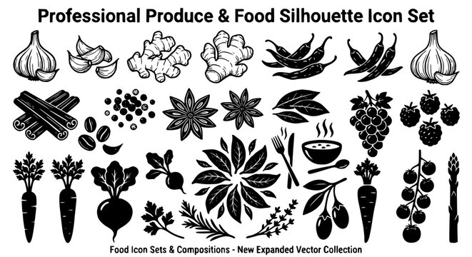 Kitchen Herbs and Spices Vector Set with Garlic Basil Rosemary and Cooking Ingredients
