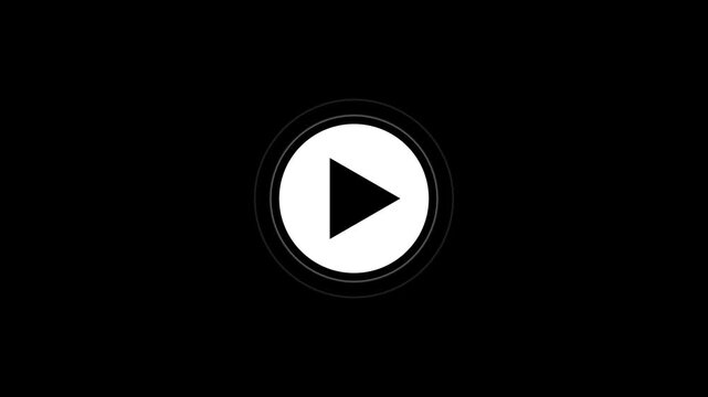 Play button icon pulsates with expanding circle on black background
