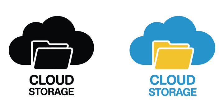 Cloud storage and file folder icons representing digital data management, cloud backup, document sharing, online storage solutions, and modern technology systems.