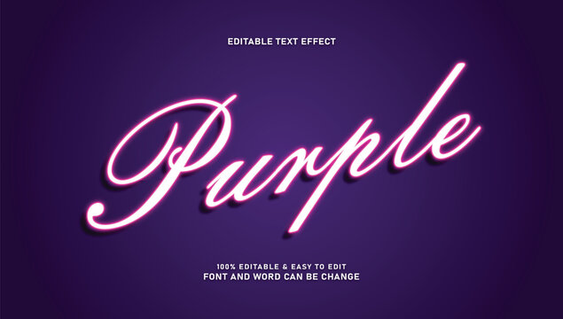 Purple editable text effect vector, glowing neon cursive script font style on dark purple background