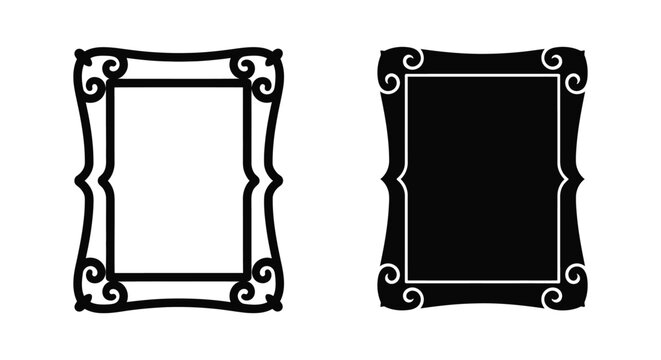 Set of two ornate vintage picture frames with decorative scroll corners