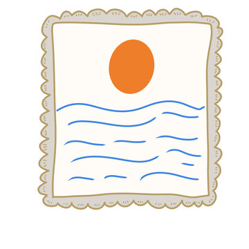 Minimalist sunset over ocean han drawn illustration