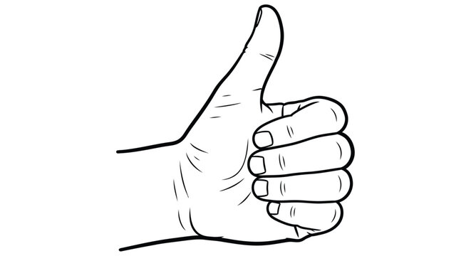Hand making a thumbs up gesture black and white line drawing