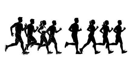 Obraz premium Running figures silhouette against a white background depicting a race or competition